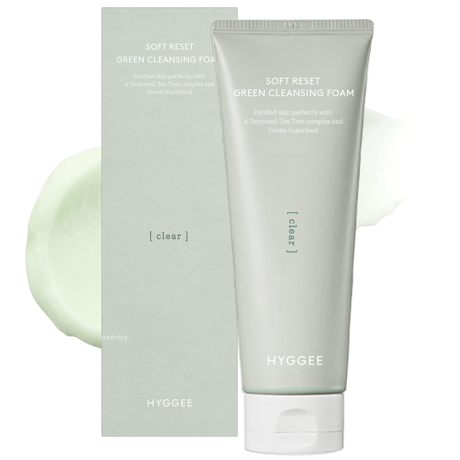 HYGGEE Soft Reset Green Cleansing Foam - Gentle Face Wash with Tea Tree Extract, Ultra Micro Bubbles Mild Facial Cleanser for Sensitive Skin