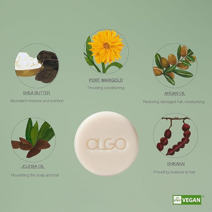 OLGO Botanic Conditioner Bar 2.8oz - Vegan, Sulfate-Free, Silicone-Free | Sustainable | Nourishing Argan, Jojoba, Shea Butter & Bergamot for Shiny, Healthy Hair