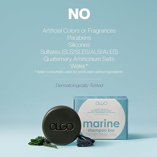 OLGO Marine Shampoo Bar 3.5 oz | Soap-Free Solid Shampoo Bar for Scalp with Cooling | Kelp, Sea Grape, Charcoal with Biotin | Sustainable & Clean- No Sulfates, No Parabens, No Phthalates