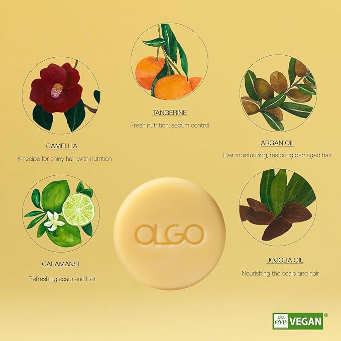 OLGO Citrus Shampoo Bar 3.5oz - Soap Free Solid Shampoo & Wash | Head to Toe for All Ages | Citrus, Argan Oil, Jojoba Oil, Shikakai | Vegan, Sustainable Formula - No Sulfates, Parabens, Phthalates