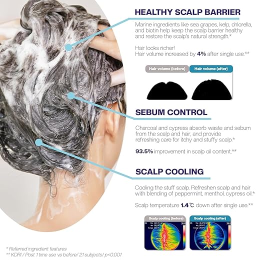 OLGO Marine Shampoo Bar 3.5 oz | Soap-Free Solid Shampoo Bar for Scalp with Cooling | Kelp, Sea Grape, Charcoal with Biotin | Sustainable & Clean- No Sulfates, No Parabens, No Phthalates