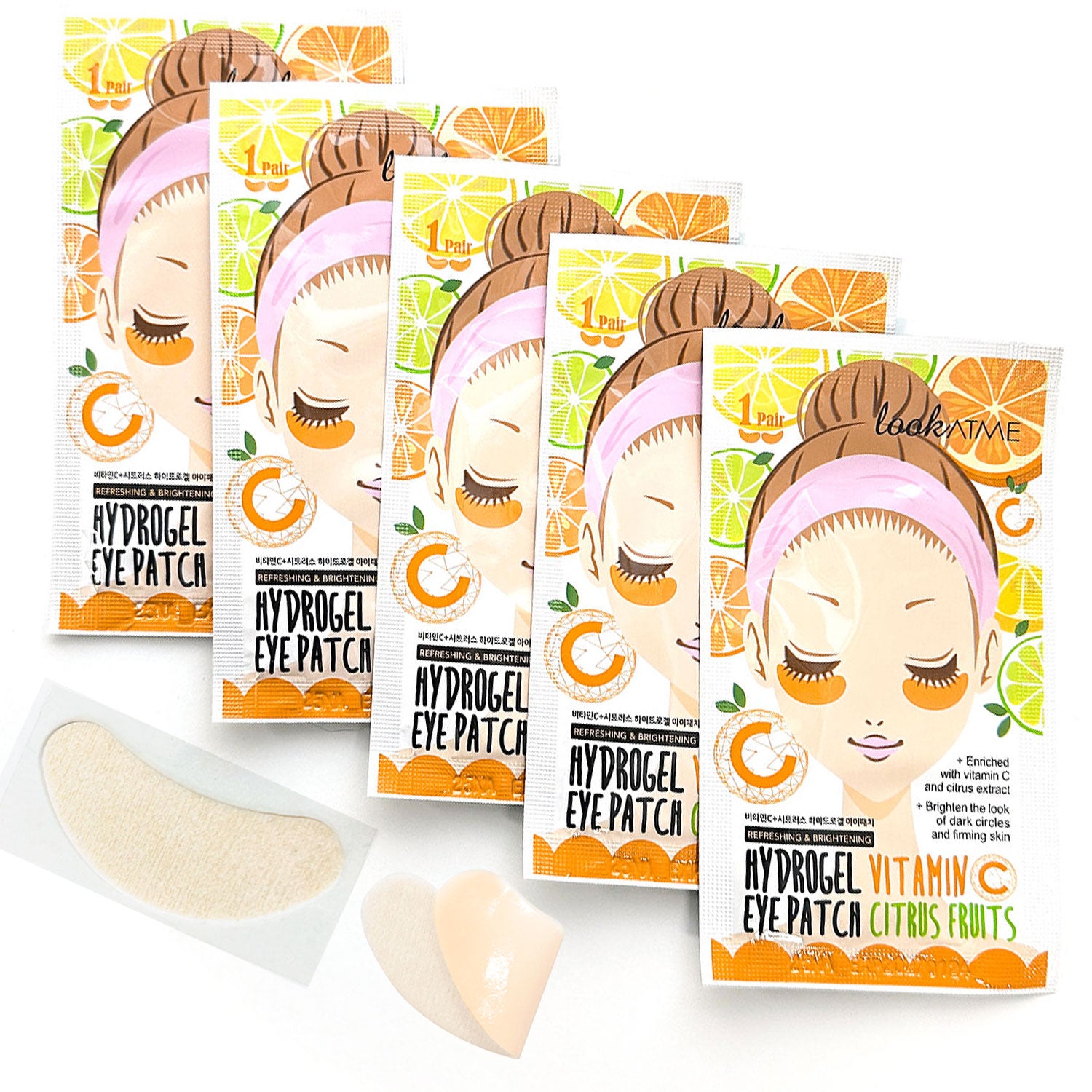 Look At Me Hydrogel Eye Patch, Vitamin C & Citrus Fruits, Eye Masks for Dark Circles & Puffiness, Eye Firming Skin Treatment for Men & Women, 5 Pairs (2 g / 0.07 oz) – Made in Korea