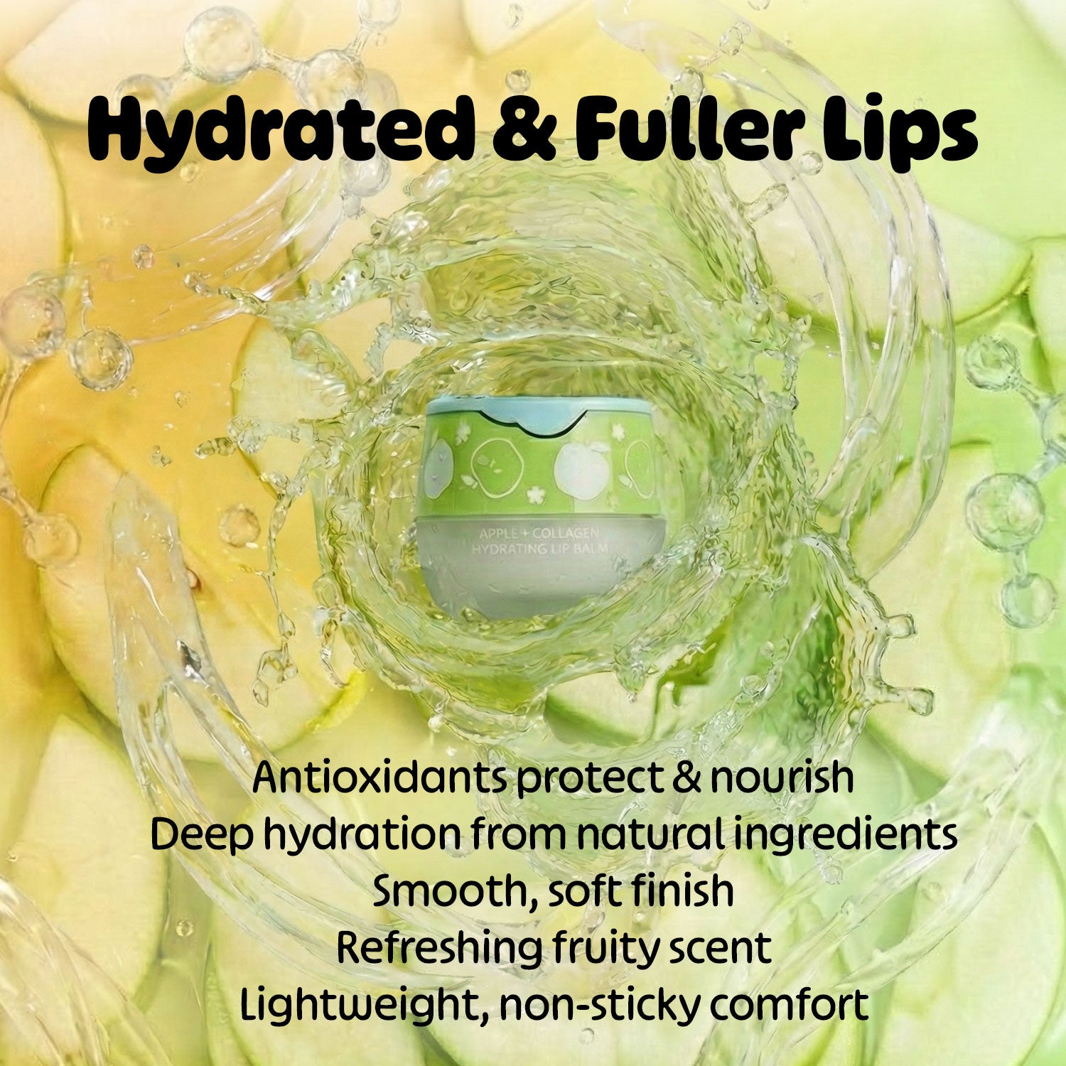 LOOK AT ME Apple+Collagen Hydrating Lip Balm, Long-Lasting Moisture, Natural Ingredients, Korean Skin Care, Nourishing & Plumping Lip Treatment for Dry Lips, Gift for Women (0.2 fl oz)