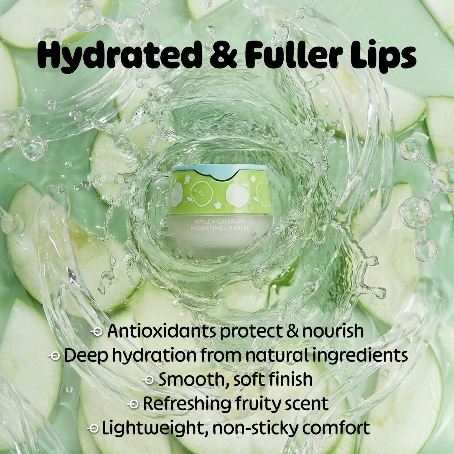 LOOK AT ME Apple+Collagen Hydrating Lip Balm, Long-Lasting Moisture, Natural Ingredients, Korean Skin Care, Nourishing & Plumping Lip Treatment for Dry Lips, Gift for Women (0.2 fl oz)