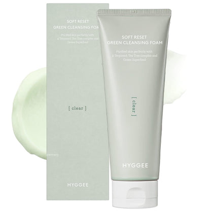 HYGGEE Soft Reset Green Cleansing Foam - Gentle Face Wash with Tea Tree Extract, Ultra Micro Bubbles Mild Facial Cleanser for Sensitive Skin
