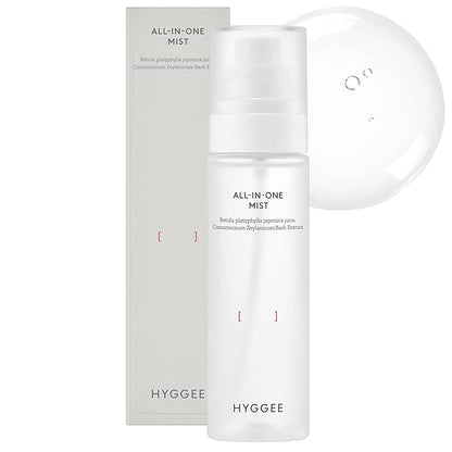 HYGGEE All in One Mist - Hydrating & Soothing Face Essence Spray for All Skin Types - Probiotics & Birch Sap Extract - Oil Control Gas Free Mist - Skin Irritation Free, 3.38 fl.oz.