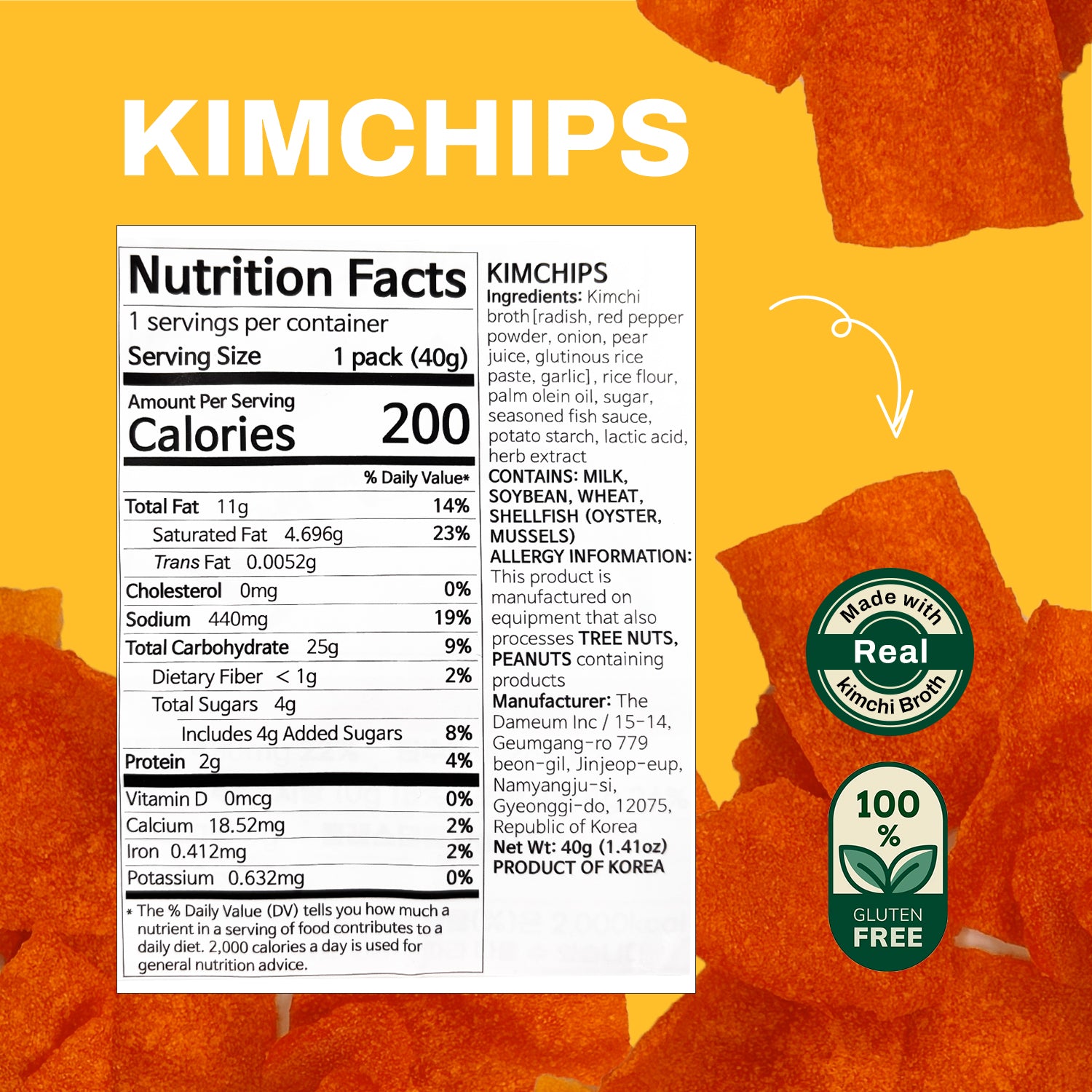 KIMCHIPS Kimchi Pancakes Crisps Original flavor 40g