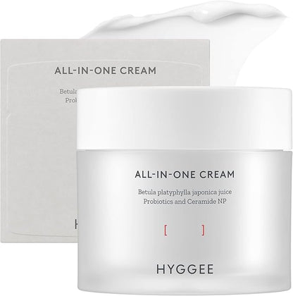 HYGGEE All in One Cream - High Moisture Barrier Face Moisturizer for Dry Skin - Probiotics & Ceramide - Non Sticky Moisturizing Cream - Skin Irritation Free, 2.7oz.