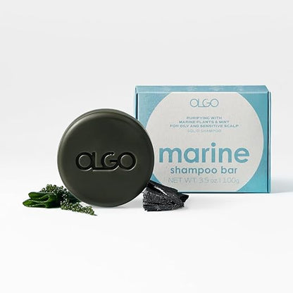 OLGO Marine Shampoo Bar 3.5 oz | Soap-Free Solid Shampoo Bar for Scalp with Cooling | Kelp, Sea Grape, Charcoal with Biotin | Sustainable & Clean- No Sulfates, No Parabens, No Phthalates