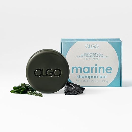 OLGO Marine Shampoo Bar 3.5 oz | Soap-Free Solid Shampoo Bar for Scalp with Cooling | Kelp, Sea Grape, Charcoal with Biotin | Sustainable & Clean- No Sulfates, No Parabens, No Phthalates