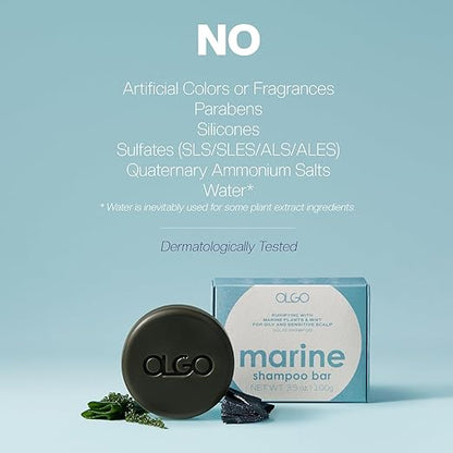 OLGO Marine Shampoo Bar 3.5 oz | Soap-Free Solid Shampoo Bar for Scalp with Cooling | Kelp, Sea Grape, Charcoal with Biotin | Sustainable & Clean- No Sulfates, No Parabens, No Phthalates