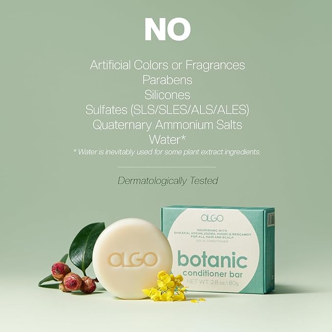 OLGO Botanic Conditioner Bar 2.8oz - Vegan, Sulfate-Free, Silicone-Free | Sustainable | Nourishing Argan, Jojoba, Shea Butter & Bergamot for Shiny, Healthy Hair
