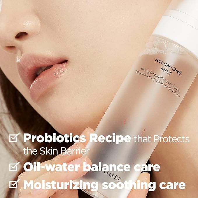 HYGGEE All in One Mist - Hydrating & Soothing Face Essence Spray for All Skin Types - Probiotics & Birch Sap Extract - Oil Control Gas Free Mist - Skin Irritation Free, 3.38 fl.oz.