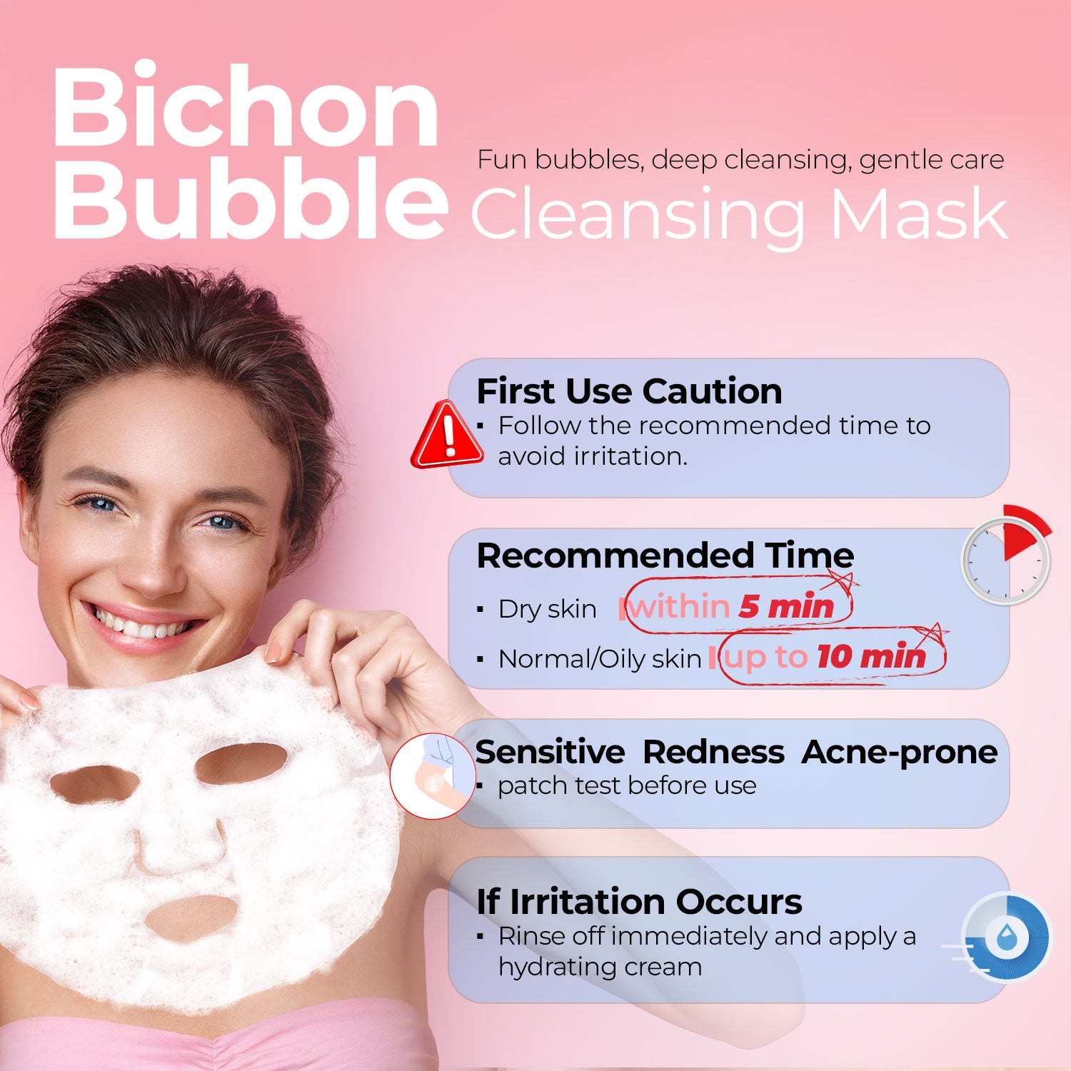 Pioom Bichon Bubble Cleansing Mask, foaming facial mask, Pore Deep Cleansing, Gentle Face cleansing mask, Pack of 10