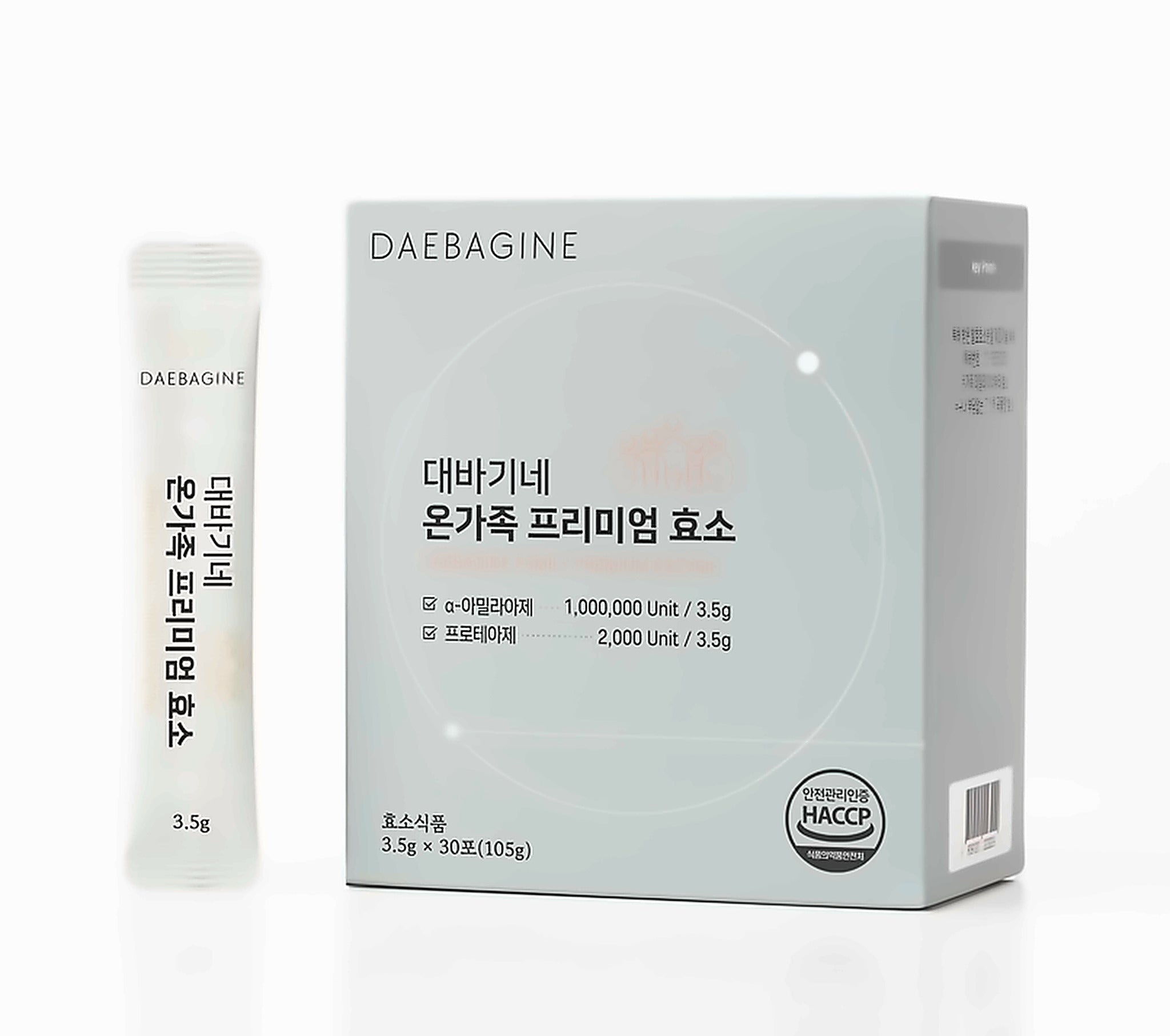 DAEBAGINE Premium Enzyme Powder Sticks with Probiotics, 30 Single-Serve Sticks, 3.5 g (0.12 oz) Each, Net Wt 105g (3.70 oz)