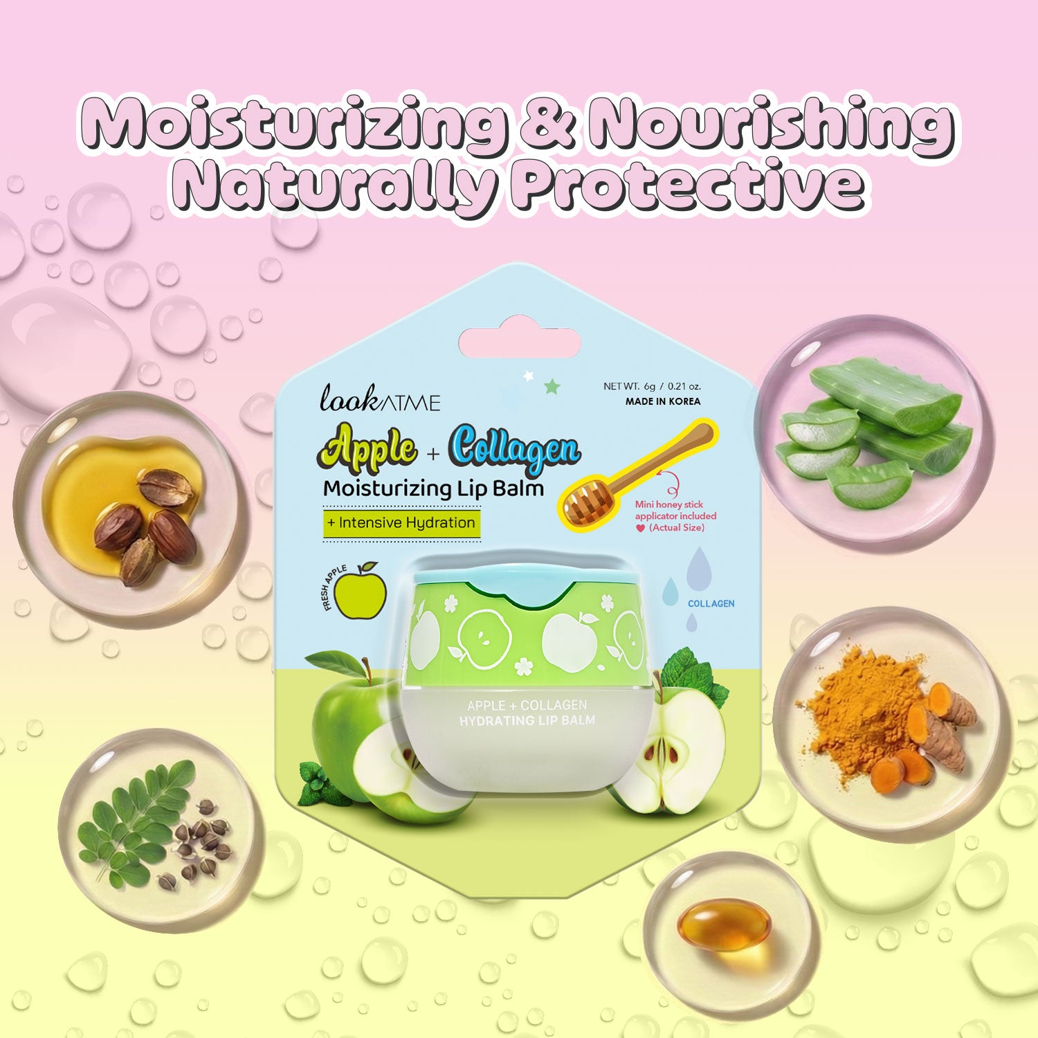 LOOK AT ME Apple+Collagen Hydrating Lip Balm, Long-Lasting Moisture, Natural Ingredients, Korean Skin Care, Nourishing & Plumping Lip Treatment for Dry Lips, Gift for Women (0.2 fl oz)