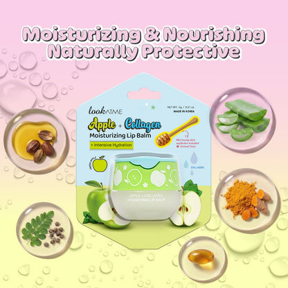 LOOK AT ME Apple+Collagen Hydrating Lip Balm, Long-Lasting Moisture, Natural Ingredients, Korean Skin Care, Nourishing & Plumping Lip Treatment for Dry Lips, Gift for Women (0.2 fl oz)