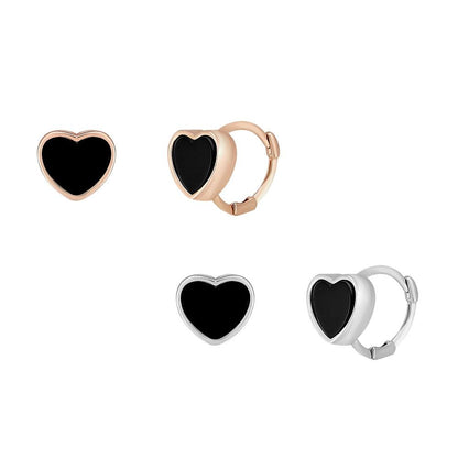 Mini Black Heart Huggie Hoop Earrings -PAUL BRIAL- DynaMart