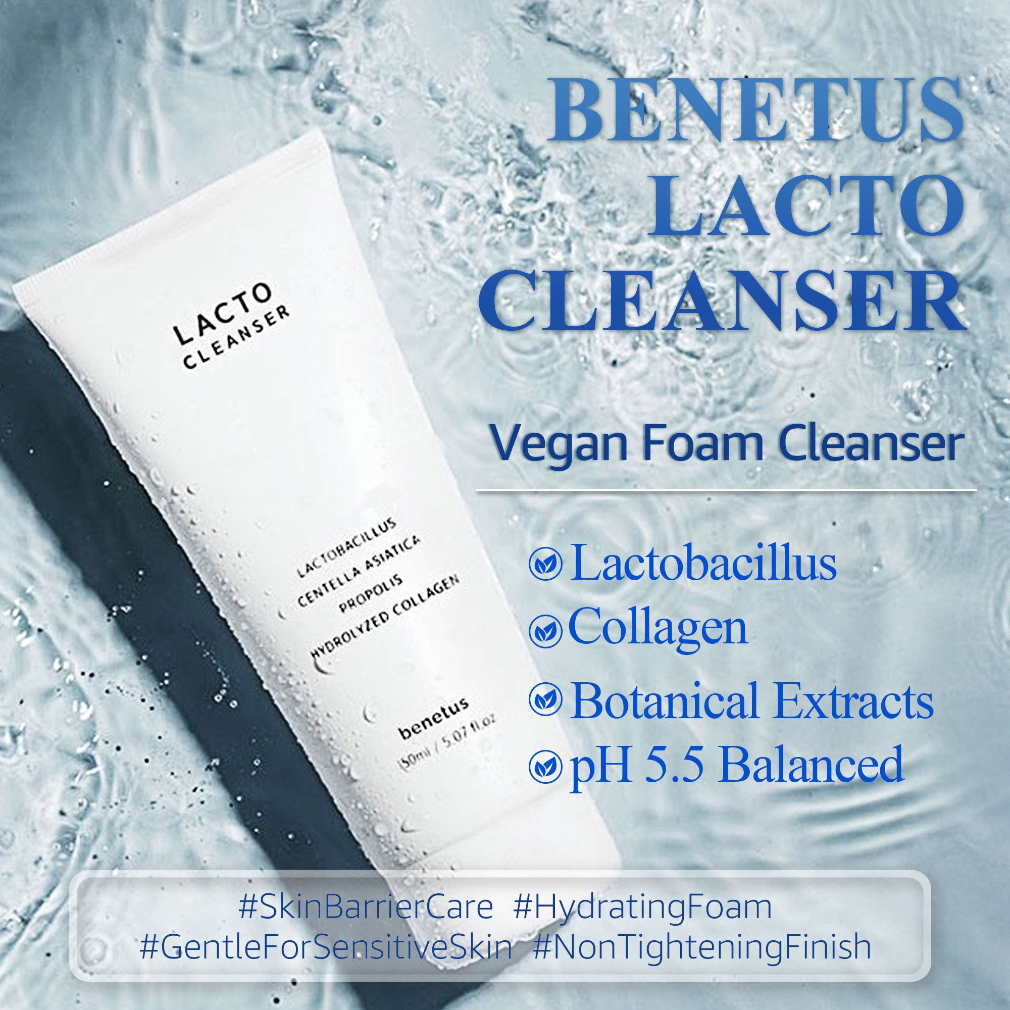 BENETUS Lacto Cleanser, Facial Cleanser, Face Wash, Moisture Balance, for Sensitive Skin Korean Skincare, 150ml