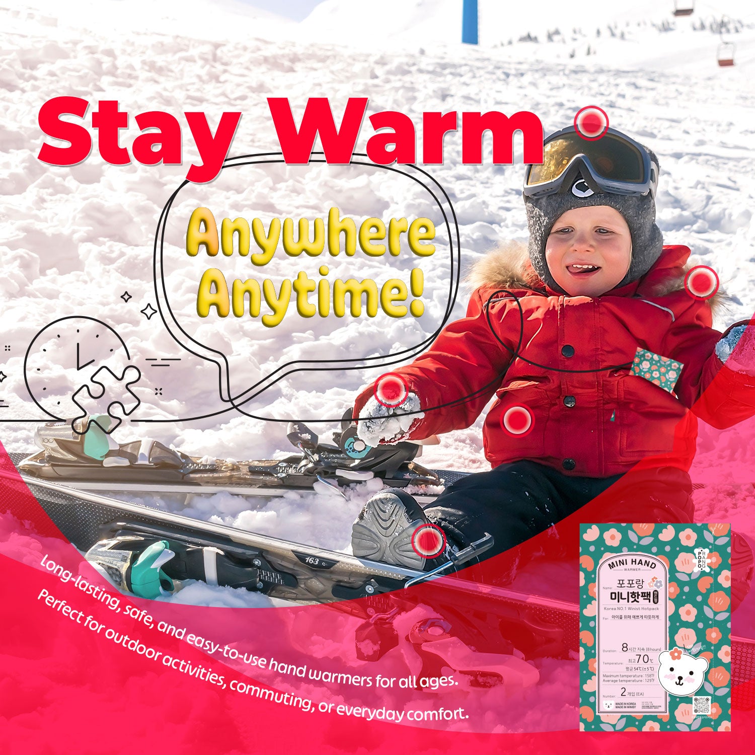 Poporang Mini Hands Hot Warmers Disposable Bulk Up to 8 Hours of Heat for Cold Weather, Ski, Camping & Outdoor Activities Instant Heat Packs