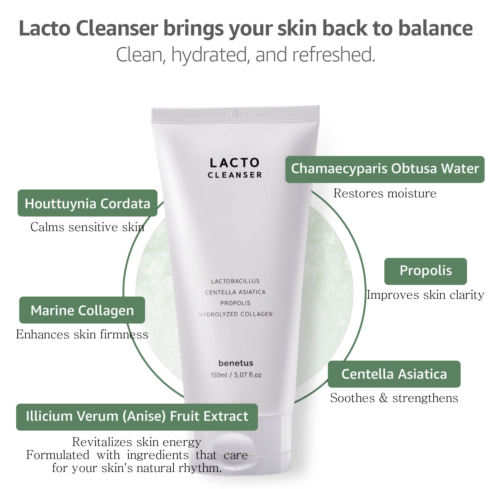 BENETUS Lacto Cleanser, Facial Cleanser, Face Wash, Moisture Balance, for Sensitive Skin Korean Skincare, 150ml