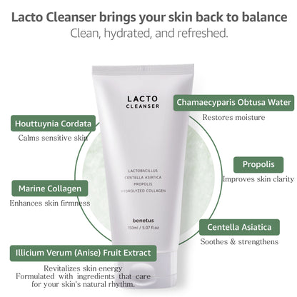 BENETUS Lacto Cleanser, Facial Cleanser, Face Wash, Moisture Balance, for Sensitive Skin Korean Skincare, 150ml